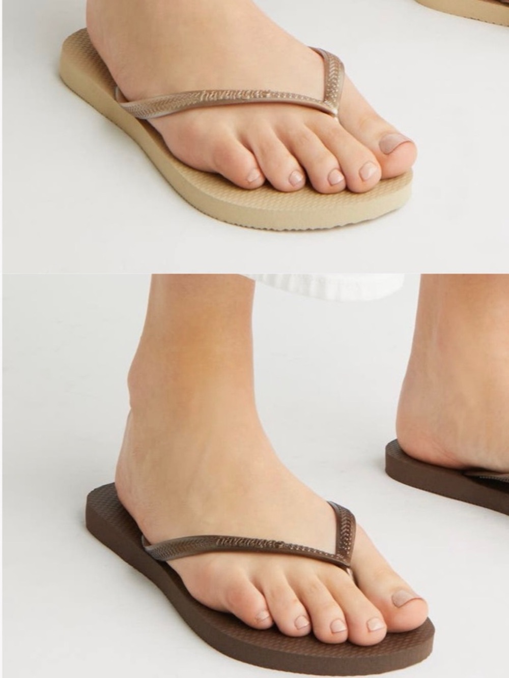 Havaianas Bundle of 2 39-40 Flip Flops Sandals Beach Swim Pool Gold Tan Brown